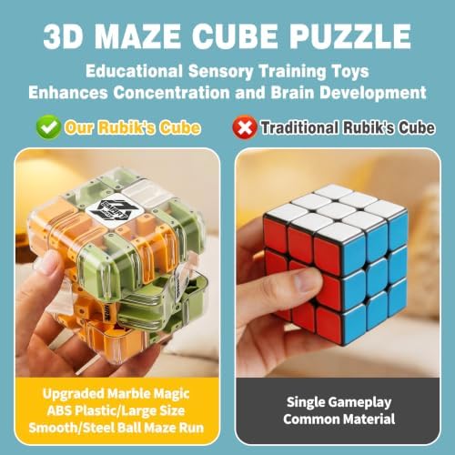 3D Maze Cube Ball Puzzle Brain Teaser for Adults & Kids, Educational Learning Toys Logical Thinking, Family Board Games Tabletop, Durable Puzzle Cube (Green&Brown&White-B, 3.3x3.3x3.3) - Image 3