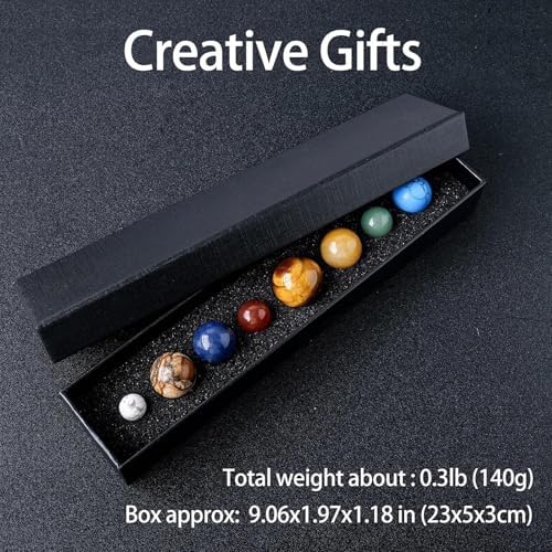 Runyangshi Eight Planets Crystal Sphere Set - Solar System Gemstone Balls in Black Gift Box, Desk Ornament, Educational Space Theme Decoration - Image 3
