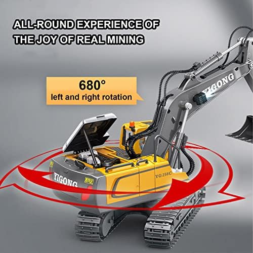 Remote Control Excavator 11 Channel RC Excavator Truck Toys 1/20 Scale 2.4Ghz Construction Vehicles with Metal Shovel 680° Rotation for Kids Boys Age 4-7 8 9 10 Year Old (Yellow) - Image 2