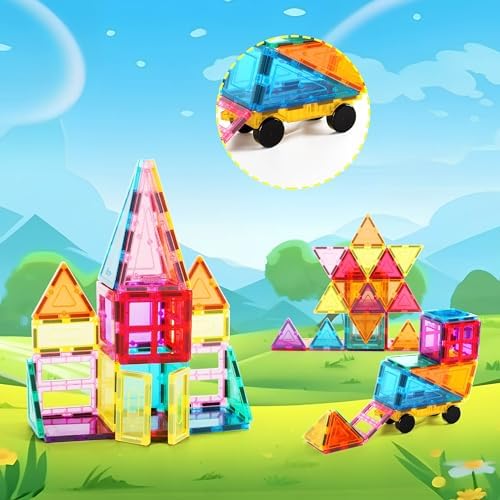PicassoTiles Magnet Tile Building Blocks with Car Base Drawstring Storage Travel Bag Carry Case Magnetic Tiles Construction Toy STEM Learning Educational Kit Sensory Playset Preschool Kids 3+ - Image 3