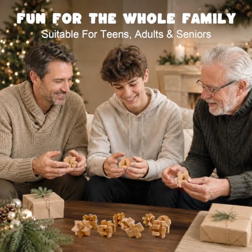VolksRose 9pcs Wooden Brain Teaser Puzzles, IQ Challenge Puzzle Games, Logic Mind Puzzle Box Lock Toy Disentanglement 3D Small Brain Puzzle Gift Set for Adults Teenagers Kids, 1.8inch 4.5cm - Image 5