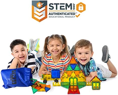 Tytan Tiles Glow in The Dark 60-Piece Magnetic Tiles Building Set, Diverse Multi-Color Shapes, STEM Toy, Cars, Creative Play, Storage Bag & UV Keychain Flashlight for Drawing on Tiles, Ages 3 and Up - Image 6