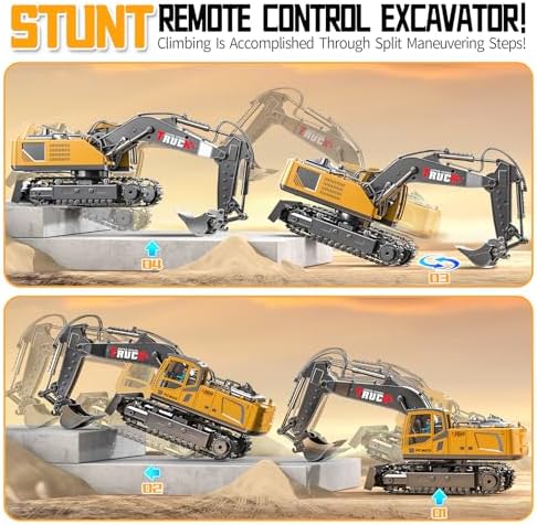 Remote Control Excavator Toy for Boys,17 Channel 1:16 RC Excavator Toys with Metal Shovel/Spray/Lights/Sounds,RC Digger Construction Vehicles Toys Gift for Boys 7 8 9 10 11 12 Year Old Kids - Image 5
