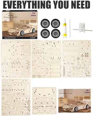 3D Wooden Puzzles for Adults Roadster, Wood Sport Car Model Kits - Image 6