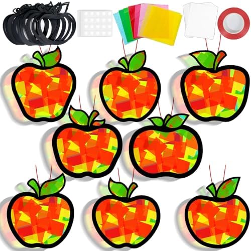 QOUBAI 32 Sets Apple Suncatchers Craft Kit DIY Window Stained Glass Effect Fall Apples Paper Craft for Home School Classroom Decor Kid Birthday Gifts Creative Art Projects Activity Game by QOUBAI