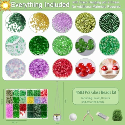 Bead Kit Green Glass Beaded Plant Kits Disco Ball Hanging Planter Gift - Image 3