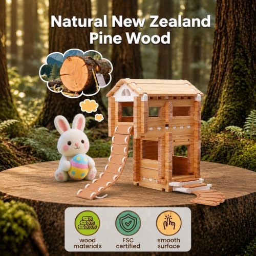 Jovi-Mindly & Notchies 96 PCS Wooden Building Blocks Toy Set for Kids Ages 4+ Boys Girls, Creative Construction Imaginative Cabin House with Storage Bag STEM Educational Learning Toy for Birthday Gift - Image 4