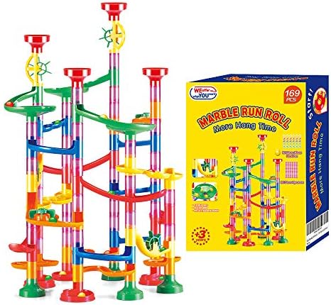 WEofferwhatYOUwant Marble Run Set – 169 Piece STEM Track Building Toy for Kids Ages 3+ with Glass & Color Marbles, Pink Connectors, Instruction Sheet | Creative Maze Tower Game for Learning & Fun - Image 4