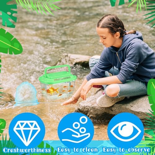 24 Pcs Plastic Fish Bowls with Ventilated Lids and Fishing Nets Bulk Set Include 12 Fish Bowl with Handle and 12 Fishing Nets for Collecting Fishes Crabs Sea Creatures for Summer Beach Party Favors - Image 6