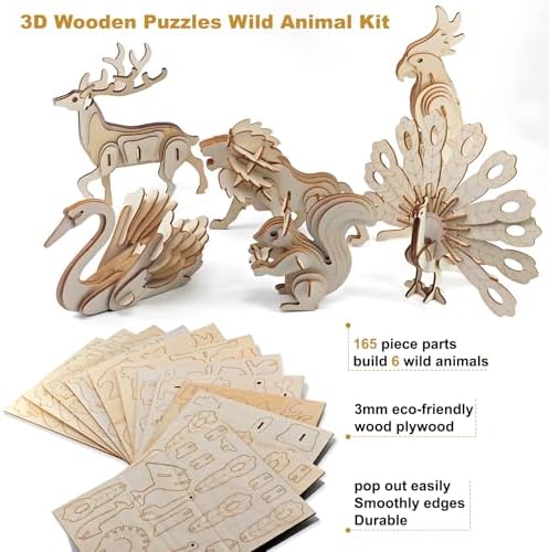 3D Wooden Puzzle Set for Adults –6 Assorted DIY Wooden Wild Animals Model Kits for Adults to Build, Brain Teaser Puzzles Wood Crafts for Teens, Creative Gift Ideas for Birthday & Christmas - Image 5