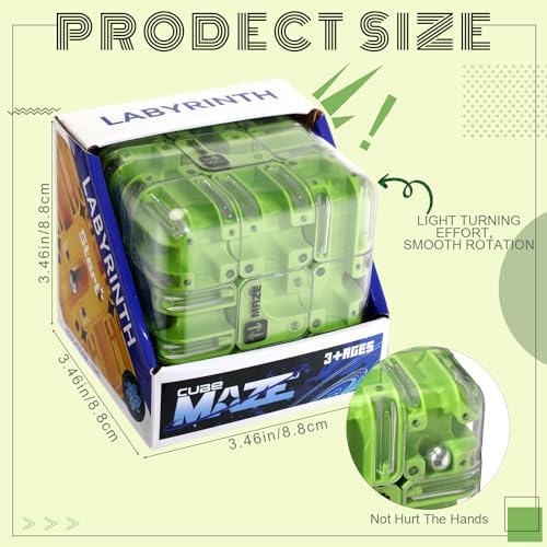 1 Sets Large Labyrinth 3D Maze Cube Puzzle Maze Game Gravity 3D Puzzle Cube Brain Teaser Ball Games for Kids Education Sensory Toys Gift for Adults (Classical,Dark Green) - Image 2