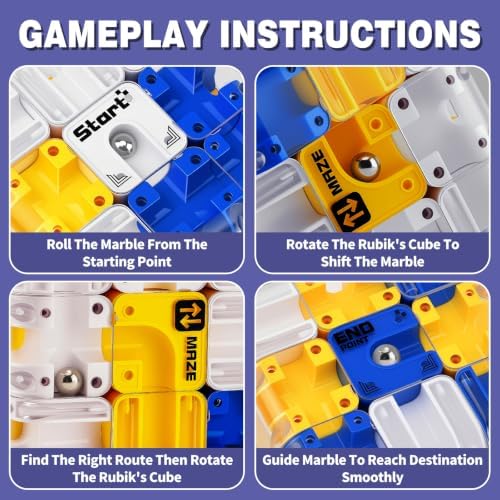 3D Maze Cube Ball Puzzle Brain Teaser for Adults & Kids, Educational Learning Toys Logical Thinking, Family Board Games Tabletop, Durable Puzzle Cube (White&Blue&Yellow, 2.7x2.7x2.7) - Image 4