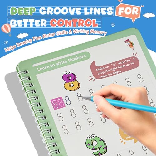 Magic Grooved Writing Books for Kids-Handwriting Practice for Kids 5-8 - Tracing Books for Kids Ages 3-5 - Preschool, Kindergarten Learning-Letters, Numbers, Math, Drawing (Blue Box, 10.3 in x 7.3 in) - Image 6