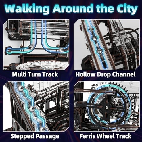 3D Wooden Puzzle Marble Run Mechanical Model Kit with LED Lights for Adults - Image 6