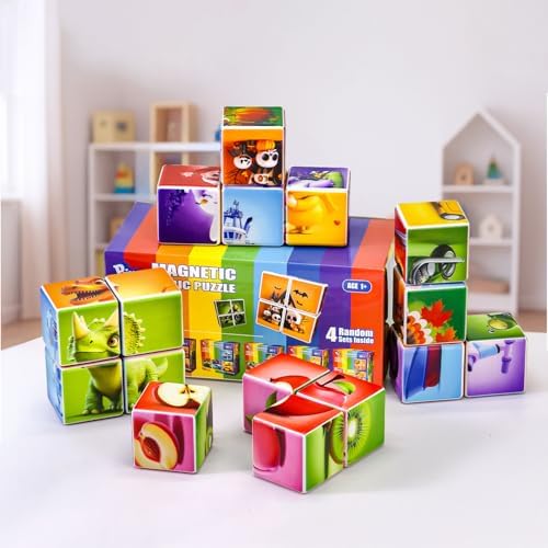 Pairez Toys Magnetic Building Cubes for Toddlers, 4 Random Theme Cube Sets - Image 4