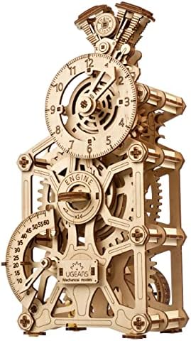 UGEARS Engine Clock 3D Wooden Puzzles for Adults – Wooden Model Kits for Adults, Mechanical Clock Kit with Moving Pistons, Steam Engine Kits, Clocks Kits for Do It Yourself, Brain Teaser 3D Puzzle by UGEARS-ModelingJoy
