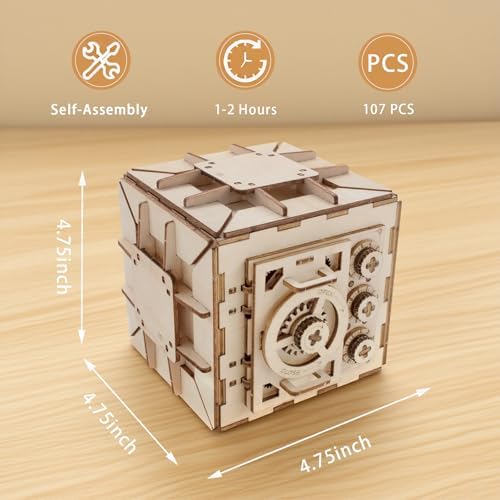 3D Wooden Puzzles for Adults, Safe Boxes, Brain Games Model Kit for Adults and Kids to Build, Mechanical Treasure Box Brain Teaser, Gifts for Adults and Teens (Safe Box) - Image 2
