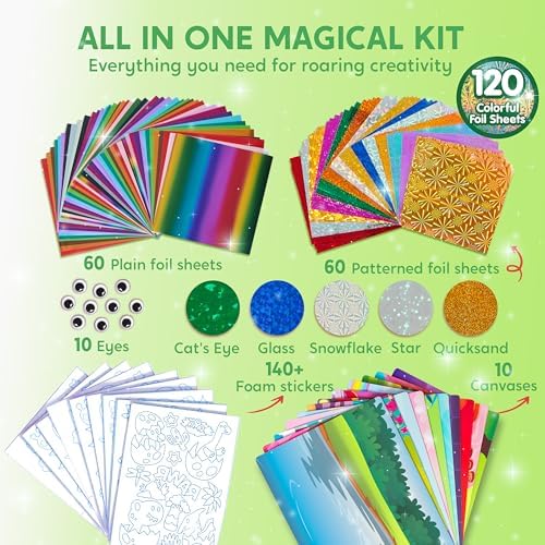 Klever Kits Foil Art Kit for Kids - Arts & Crafts Supplies, Mess Free Coloring, Dinosaur Foil Foam Stickers, Creative Travel Toys, Birthday Gifts for Boys & Girls Ages 4 and Up - Image 3