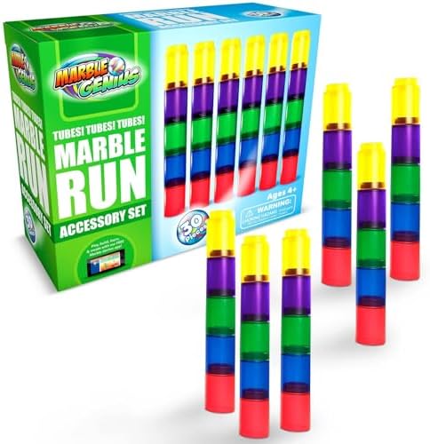 Marble Genius Tubes, 30pcs Marble Run Accessory Set for Kids Ages 4+, Fun Building & Learning Educational Construction Add-on Kit for Teens STEM by MarbleGenius