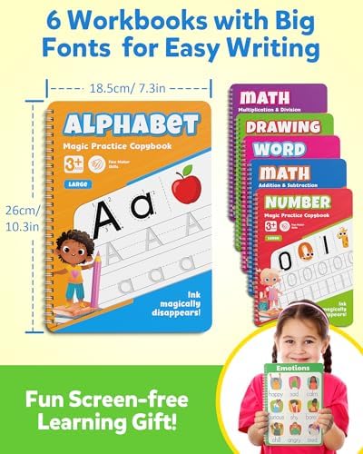 Coogam 6Pcs Magic Grooved Writing Practice for Kids, Grooved Handwriting Copybook with Pens, Learn to Write Number Letter Tracing Workbook for Kids Age 3-8 Preschool Learning Activities - Image 5