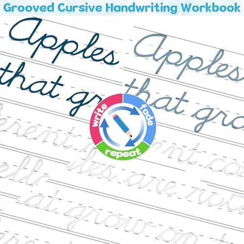 chiazllta Grooved Cursive Handwriting Workbook with Disappearing Ink Pens Magic Reusable Grooved Cursive Writing Practice for Beginners Kids Kickoff Student Workbook Homeschooling Supplies (Reading) - Image 4