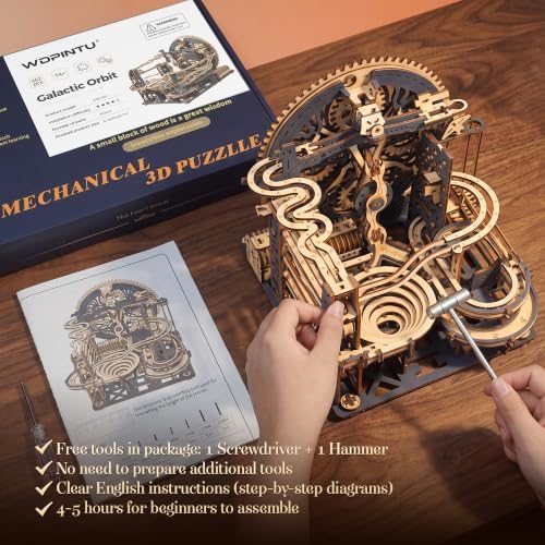 3D Wooden Puzzle for Adults, Marble Run Mechanical Model Kit with Gear Driven Ball Track, DIY Wooden Building Set, Brain Teaser STEM Craft Gift for Men, Women and Puzzle Lovers - Image 6