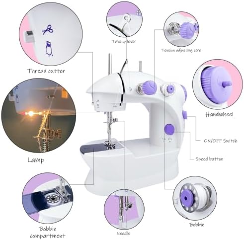 Mini Sewing Machine for Beginners-Maquina de Coser, Easy Automatic Sewing Machine with Extension Table, Household Electric Portable Sewing Tool with Sewing Kit, Small, for All Age, Kids or Adults - Image 5