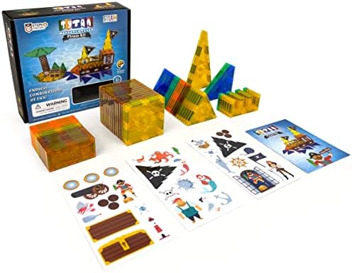 Tytan Tiles Pirate Ship & Island 60-Piece Magnetic Tiles Building Set, Fun Kids’ STEM Toy, Creative Play, Shape & Pattern Recognition, Fine Motor Skills, Includes Storage Bag, Ages 3 and Up - Image 3