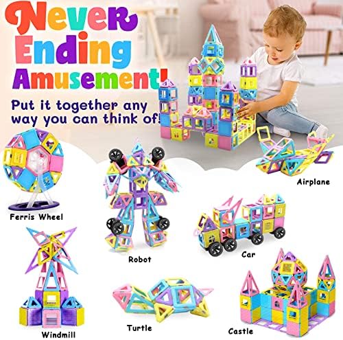 Tolnetr 124PCS Magnetic Tiles Toys for 3 4 5 6 7 8+Year Old Boys Girls - Image 3