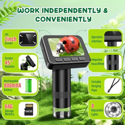 IMICHI Microscope for Kids 50X-1000X Magnification- 2 inch IPS HD Screen, 32GB storage Card, 1080P Video, 2-Hour Battery Life, Easy Carry, Slides Included - Perfect Science Kit Gift for Kids Ages 8-12 - Image 2