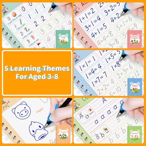 Grooved Writing Books for Kids, Magic Practice Copybook, Reusable Handwriting Practice Book Kit for Kids Age 3-8 ​Calligraphy, 7.8in×5.5in - Image 3