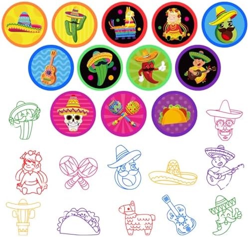 Cinrobiye 24 Pcs Mexican Fiesta Stampers for Kids,Party Favor Set, Mexico Party Favor Set Stampers, Cinco de Mayo Birthday Party Supplies, Classroom Rewards, Piñata Fillers, Goody Bag Stuffers - Image 2