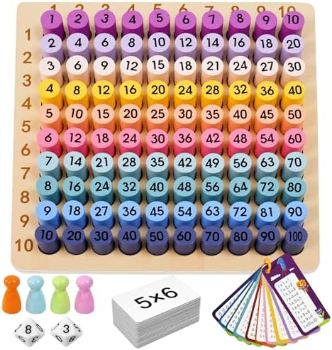 BUZIFU Wooden Montessori Multiplication Board Game: Math Educational Toys Multiplication Table Board Game Montessori Math Manipulatives Toys Toddlers Kids Multiplication Chart Game for Early Education by BUZIFU