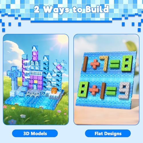 4PCS 4" x 4" Magnetic Building Block Base Plates for Kids, Strong Grip Magnetic blocks Base Compatible with Most Popular Magnetic Blocks & Cubes, STEM Educational Toys for Boys Girls Ages 3+ (Water） - Image 6