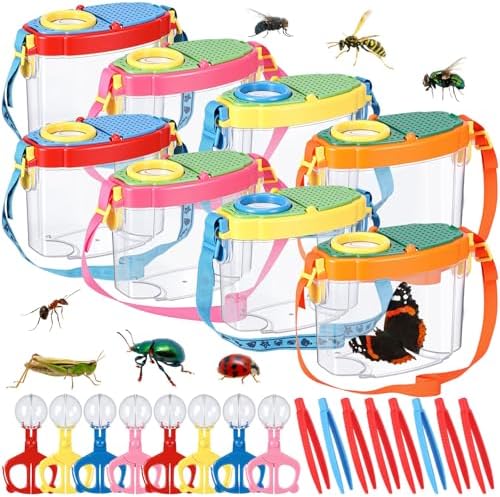 Halloscume 8 Set Kid Bug Catcher Kit, Insect Viewer with Magnifying Lid by Halloscume