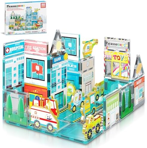 PicassoTiles Metro City Hospital Magnetic Tiles, STEM Building Set Ages 3+ by PicassoTiles
