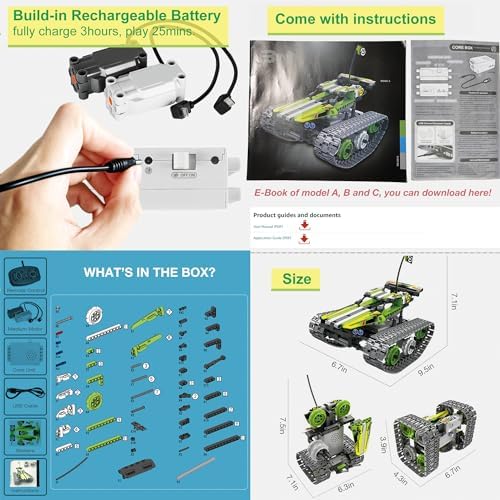 BIRANCO. Remote Control Tracked 3in1 Stunt Racer Building Kit - RC Car STEM Construction Toy, Gift Idea for Kids, Boys and Girls Ages 8-12 Year Old (353 Pcs) - Image 6