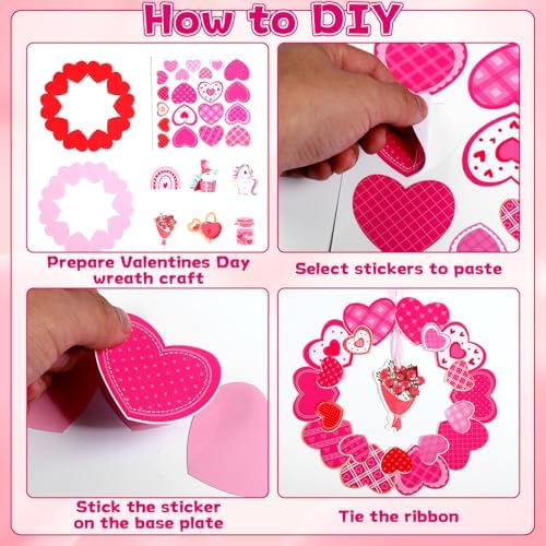 Lonfliness 24 Sets Valentines Wreath Craft for DlY Hanging Decor Valentine's Day Round Paper Wreath Craft Ornament with Heart Stickers Valentines Party Supplies for School Classroom Activities - Image 3