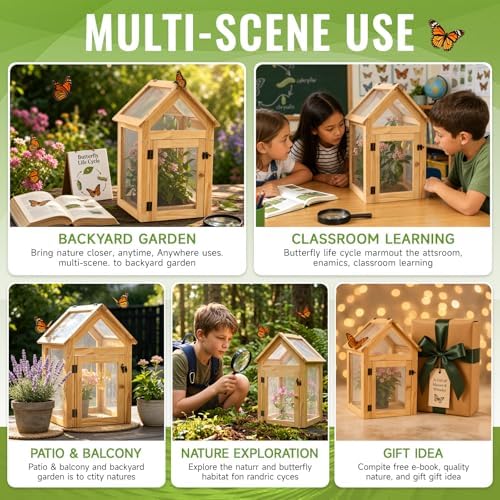 Cinnvoice Butterfly Habitat Cage Kit 19.7" Outdoor Large Insect Mesh Cage Terrarium Garden Grow Tent for Hatching Butterflies, Education Science Parent Child Interaction Observation - Image 6