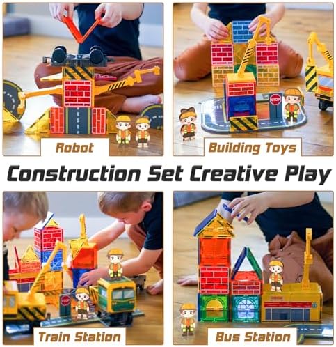 Magnetic Tiles with 2 Cranes, Magnetic Construction Toys STEM Building Toys - Image 3