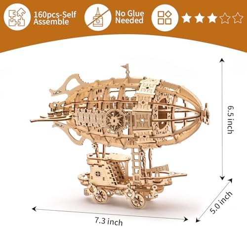 3D Wooden Puzzles for Adults,Wooden Toy for Kids and Adults,Model Building Kit,Educational Brain Teaser,Best Educational Christmas Birthday Day Gift for Friends (Wooden Airship) - Image 2