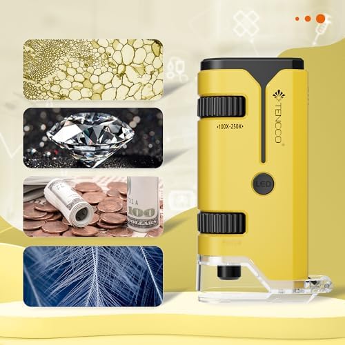 100x-250x Pocket Microscope for Kids Adults, Protable Handheld Miniscope, Mini Microscope Kit for Kids Adults Home School Lab Biology Science Education, Yellow - Image 6