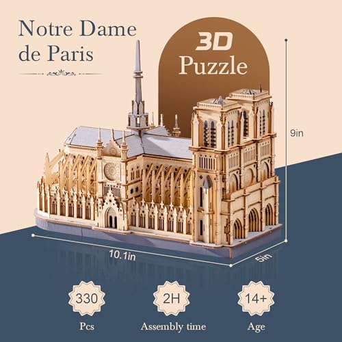 Rowood 3D Puzzles for Adults,Wooden Architecture DIY Model Kit Building Set for Adults, Notre-Dame de Paris Cathedral and Castle Collection,Birthday for Women Friends - Image 6