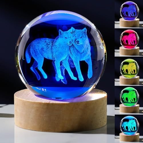 3D Wolf Crystal Ball 60mm - Figurines Decor Glass Animals for Women, Anniversary Birthday Gift for Best Friend, Wolf Lovers Keepsake Paperweight by Unknown