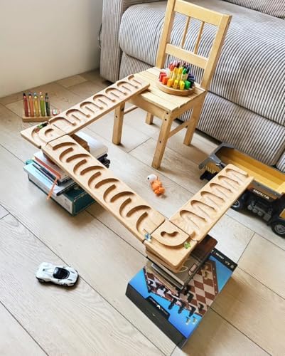 Wooden Marble Run Track Race Wooden Maze Board Ball Run Montessori Educational Toy Gift for Kids Winding Wave Roller Track(Set of 3) - Image 5