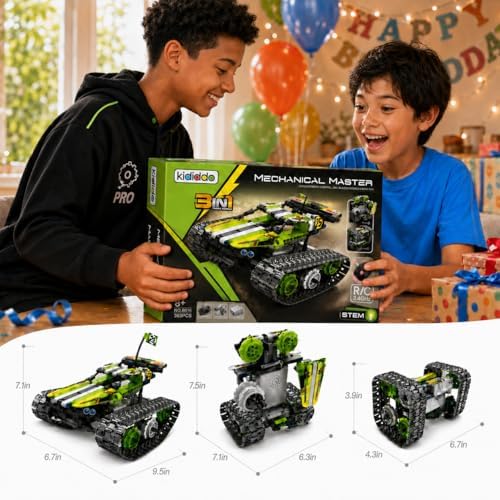 Kididdo Remote Control Cars Robot Building Kit Educational Toys for Age 8-13 Fun STEM Toys for Kids 3-in-1 RC Car Kit to Build Cool Building Blocks Set Birthday Gift for 8 9 10+ Year Old Boys - Image 5