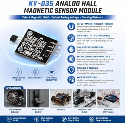 5 Pcs KY-035 3Pin Class Bihor Analog Hall Magnetic Sensor Module Starter Kit - Image 5