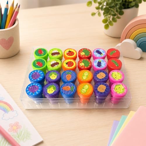 Cinrobiye 24 Pcs Vegetable Stampers Party Favor Set, Cute Veggie Stamps for Kids Birthday Party, Classroom Rewards, Educational Learning Toys, Goody Bag Fillers, Healthy Food Party Supplies - Image 3