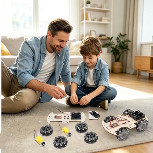 STEM Projects for Kids 6 7 8 9 10 11 12 Year Old ，Build Your Own 4WD Remote Control Car，Science Experiment Electronics Kit，Robotic Car with 68mm Mecanum Wheel ，DIY rc car kit - Image 2