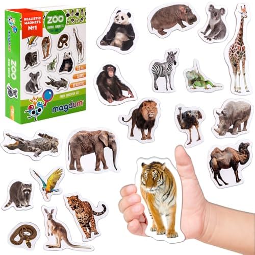 Fridge Magnets for Kids - 19 Zoo Animal Magnets - Educational Toy by magdum